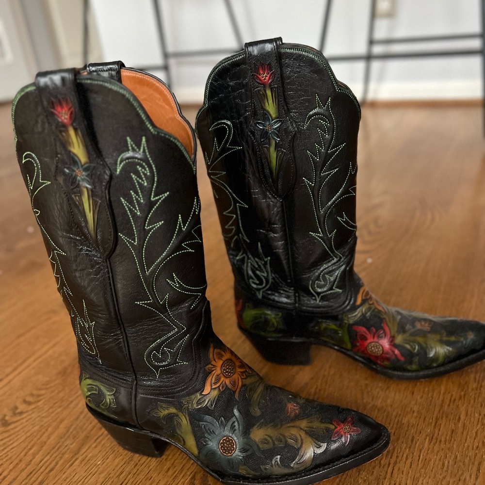 Cowboy Western Boots Black Leather | Women's Size 8